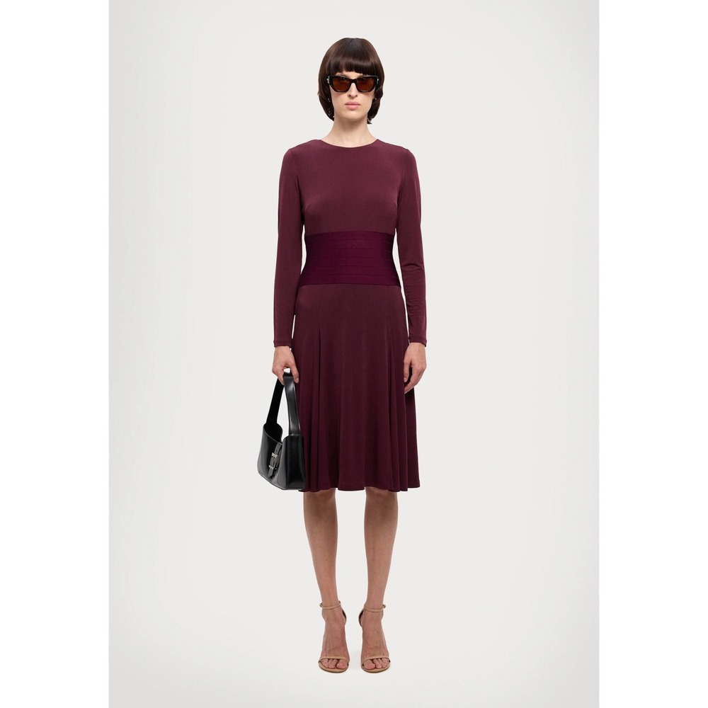 Herve Leger Grace Dress Bordeaux Bandage Waist Long Sleeve Midi XL NWT Jersey